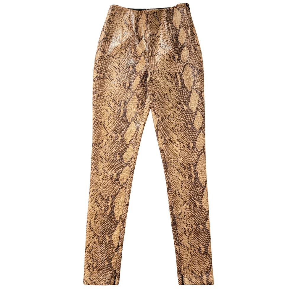 Zara XS Snakeskin Print High Rise Leggings Womens Brown Animal Print Side Zip